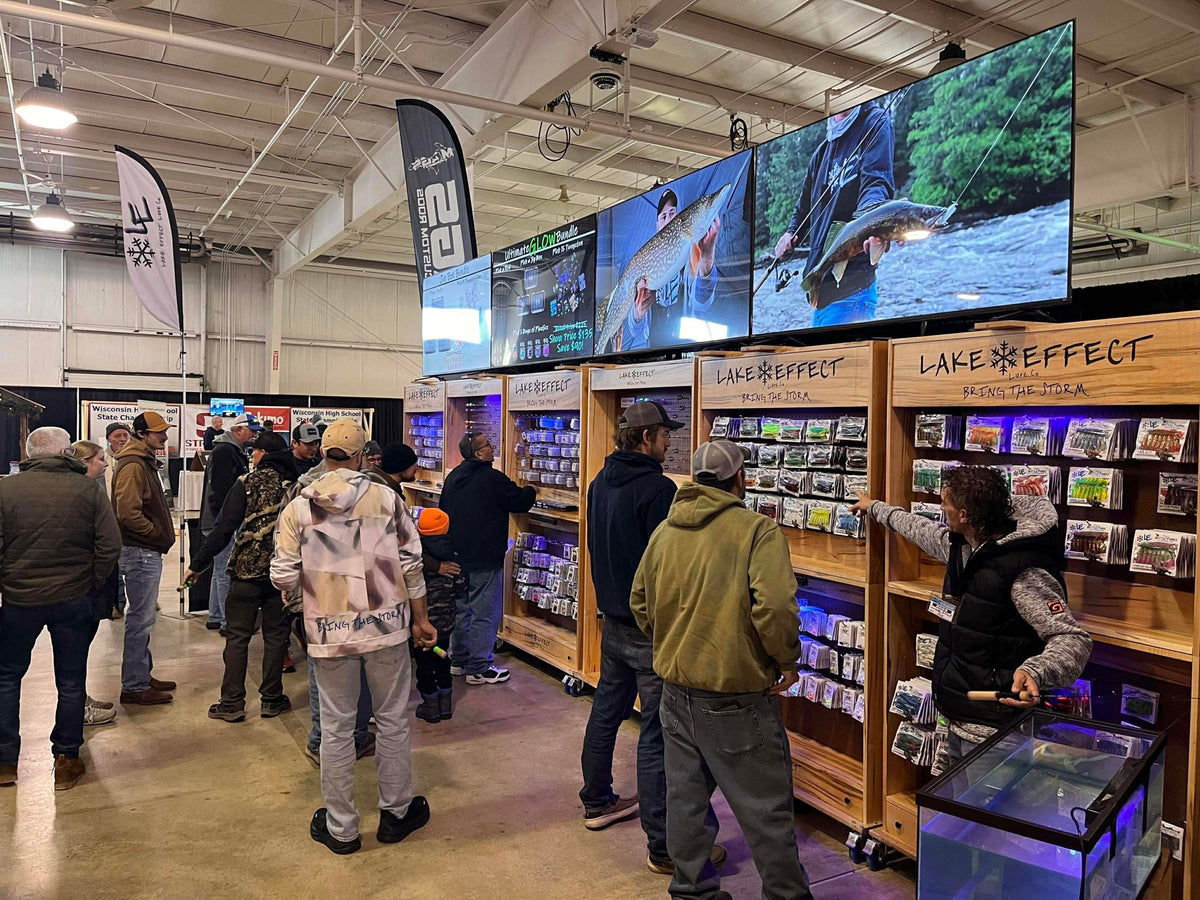 Shoppers at the Lake Effect booth at a fishing show