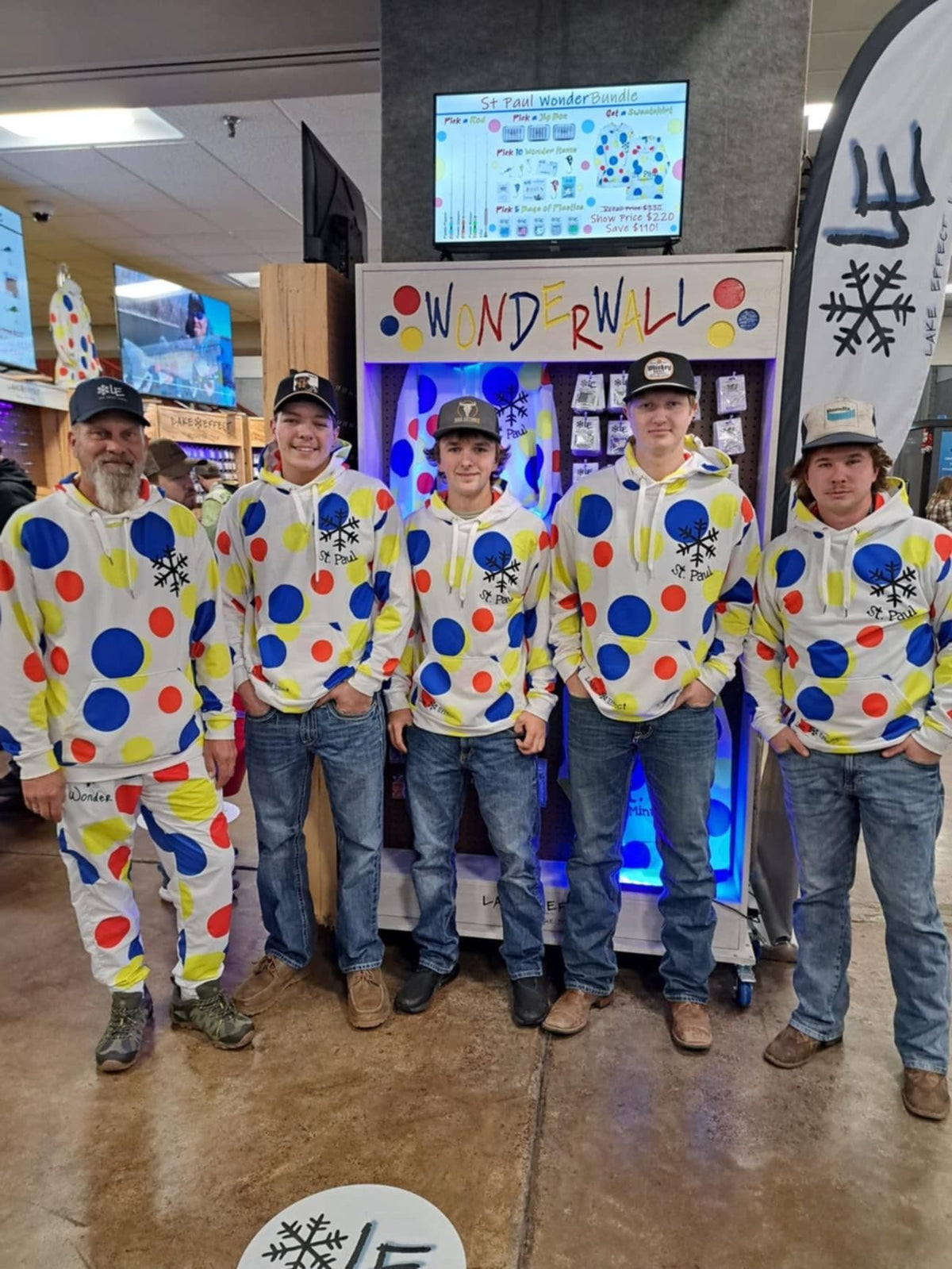 Crew in matching polka dot hoodies at the WonderWall